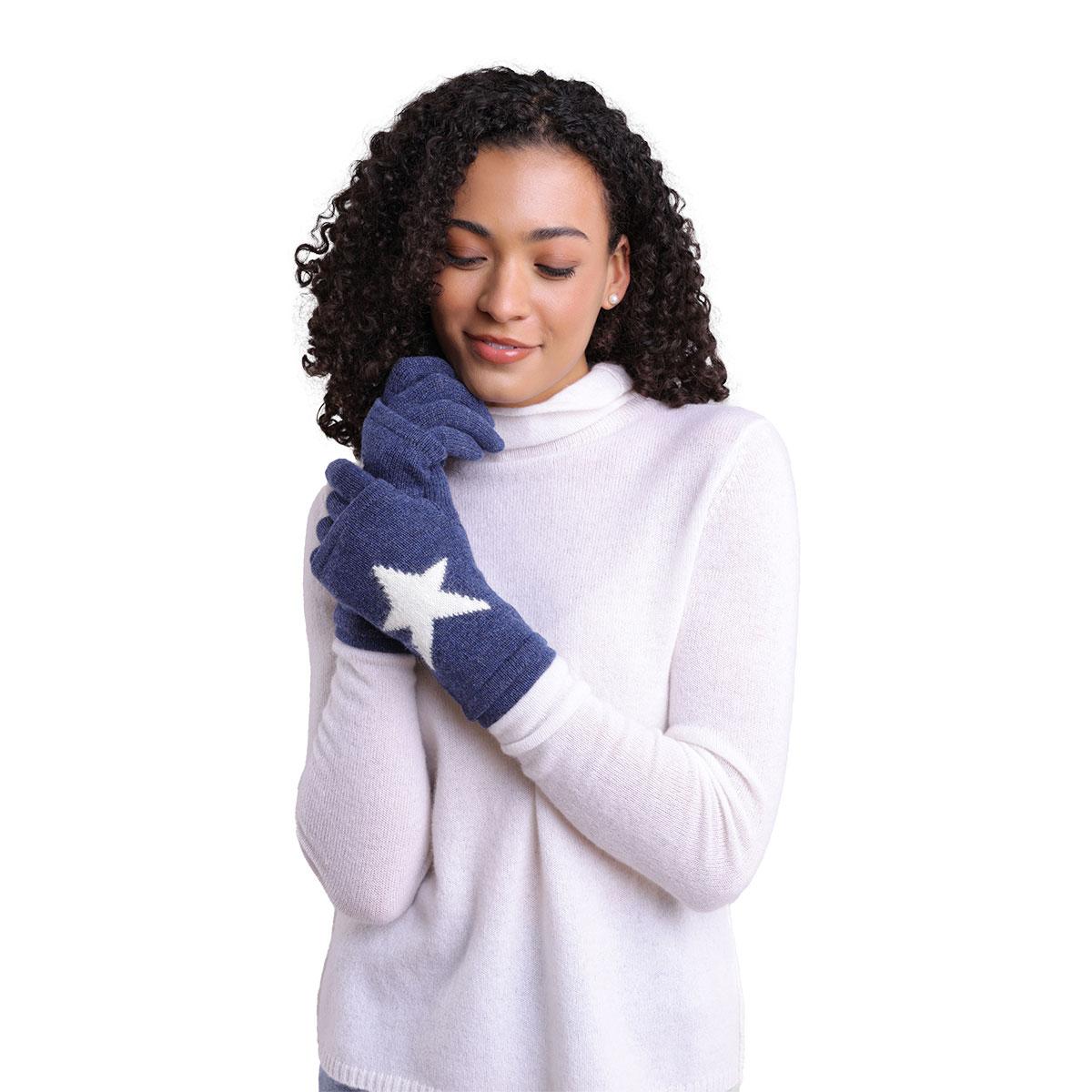 Alashan Cashmere with Angora Star Intarsia 3in1 Glove Women's in Denim